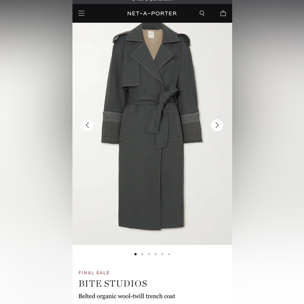 BITE STUDIOS- Anthracite Grey Trench 100% Wool & Silk size 12 SUSTAINABLE BRAND - Picture 3 of 9